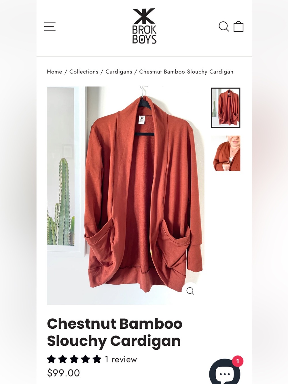 Brok Boys Chestnut Bamboo Slouchy Cardigan – XL